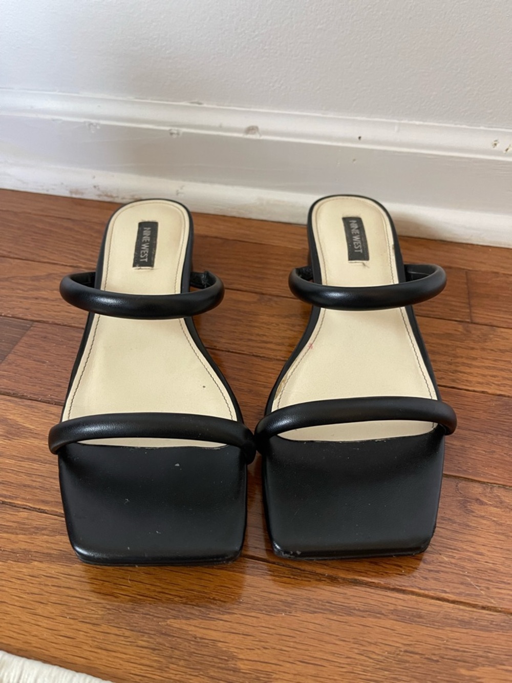 Nine West Black Double-Strap Square-Toe Slide sandals